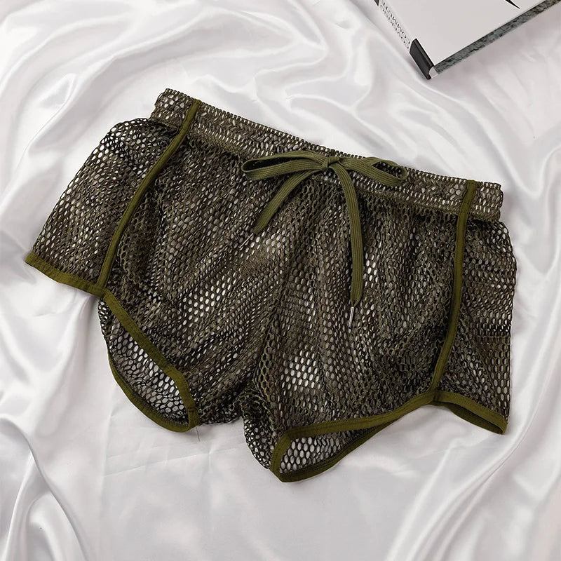 Men's Mesh Boxer Briefs - Loose Fit See Through Breathable Aro Shorts Sexy Home Underwear Pants