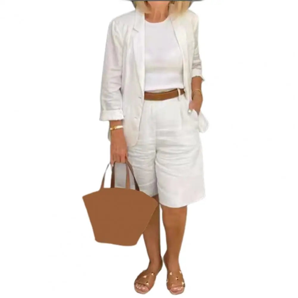 Women’s Cotton Linen 2 Piece Set - Lightweight Elastic Waist Shorts Summer Casual Outfit