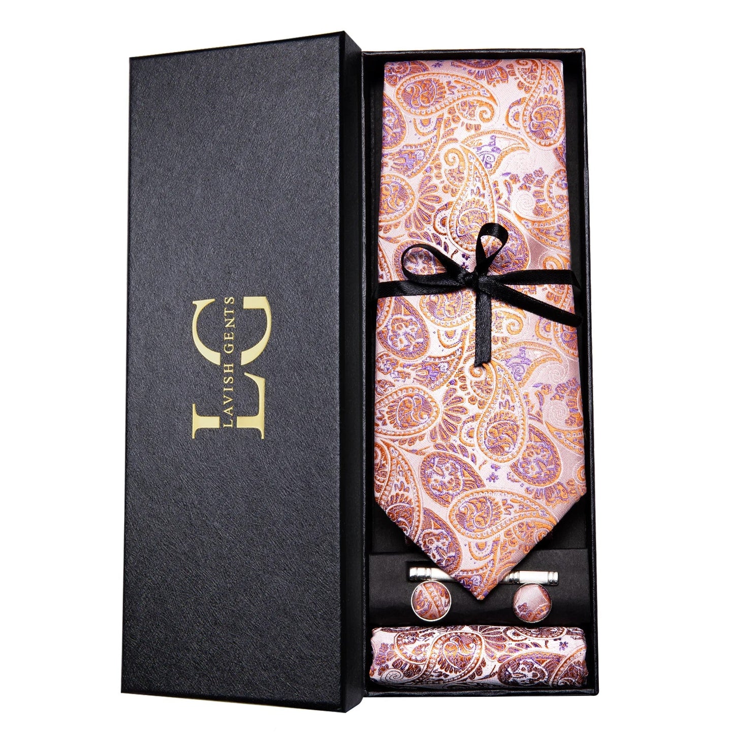 Hi-Tie Luxury Paisley Teal Green Tie Set - Men’s Classic Necktie with Handkerchief & Cufflinks Gift Box for Wedding & Formal Wear
