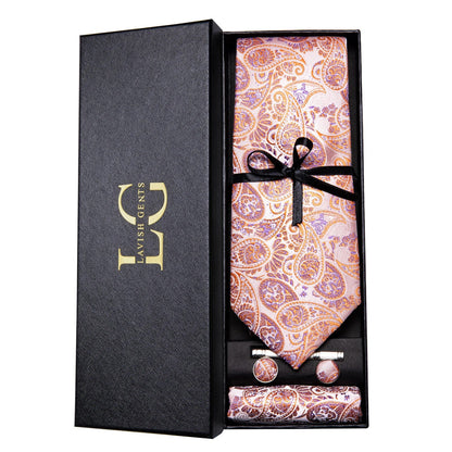 Hi-Tie Luxury Paisley Teal Green Tie Set - Men’s Classic Necktie with Handkerchief & Cufflinks Gift Box for Wedding & Formal Wear