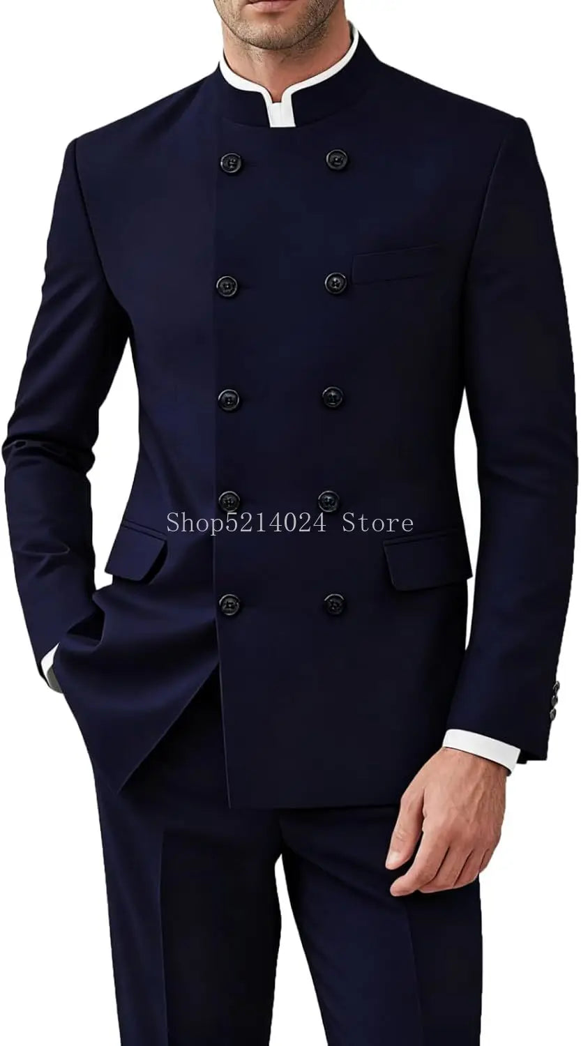 Men’s 2-Piece Suit Set - Gold Button Jacket & Pants Formal Wedding Style Outfit