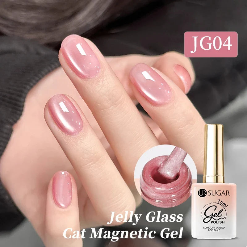 UR SUGAR Jelly Pink Cat Magnetic Gel Nail Polish 15ml - Glitter Ice Effect Soak Off UV LED Semi-Permanent Manicure Gel