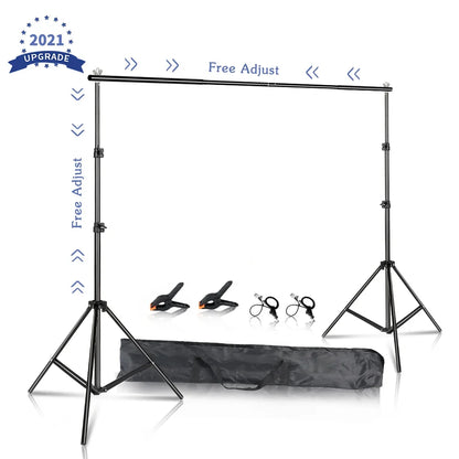 Photography Backdrop Stand Kit - Adjustable Photo Studio Background Support System with Carry Bag for Green Screen & Backdrops