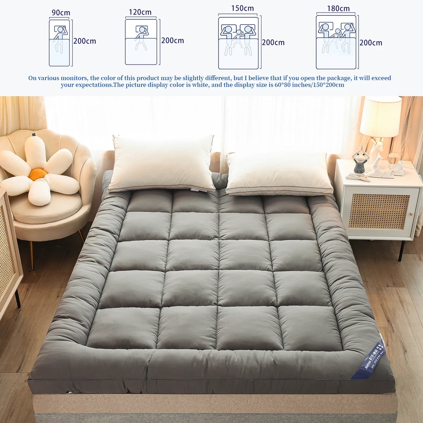 Queen Mattress Topper for Body Pain Relief - 1000 GSM Extra Thick 7D Fiber Mattress Pad Cover with Deep Pocket Fit