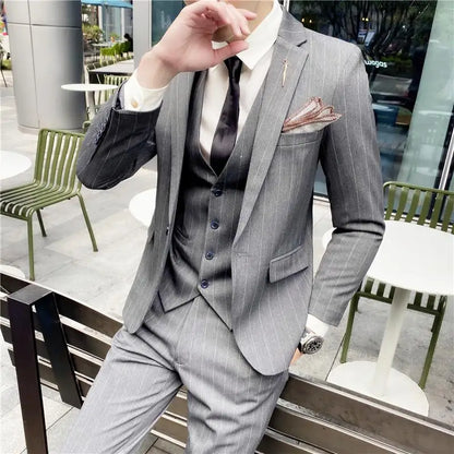 Men’s British Style 3-Piece Suit Set - Slim Fit Vest & Trousers Formal Banquet Fashion Ensemble
