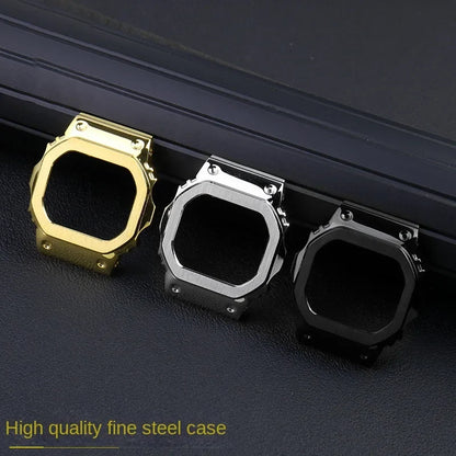 Casio G-SHOCK DW5600 Mod Kit - Stainless Steel Case Bezel & Metal Strap Replacement Set for GW-M5610/GW-B5600
