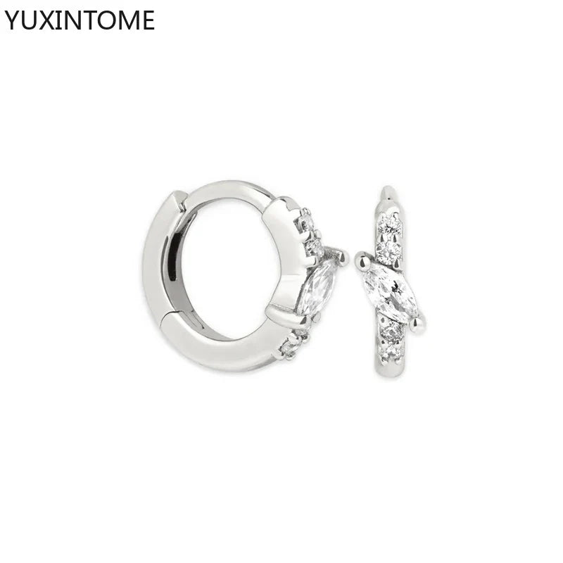 925 Sterling Silver White Zircon Hoop Earrings for Women – Fashion Geometric Crystal Silver Earrings Fine Jewelry Elegant Daily Wear Jewelry