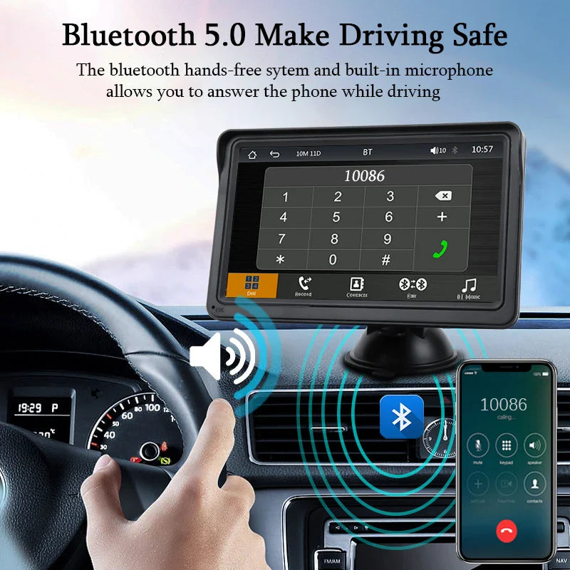 7-Inch Portable CarPlay & Android Auto Multimedia Player — Touch Screen Car Radio with Bluetooth 5.0, AUX & USB