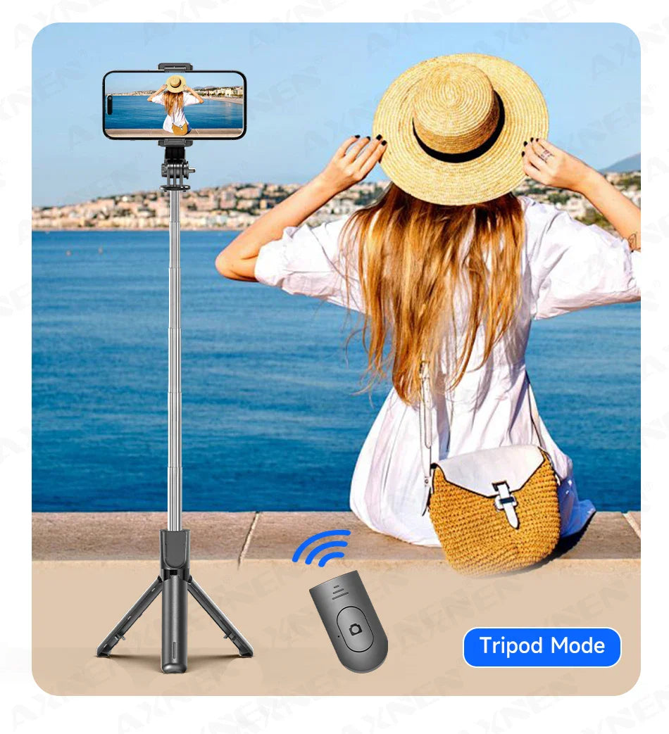 Bluetooth Selfie Stick Tripod with Wireless Remote and Phone Holder – Adjustable Desktop Stand for iPhone & Android, Optional Fill Light