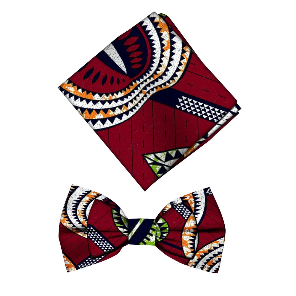 African Print Bow Tie & Kerchief Set - Bohemian Cotton Accessories for Men, Stylish Gift SP077