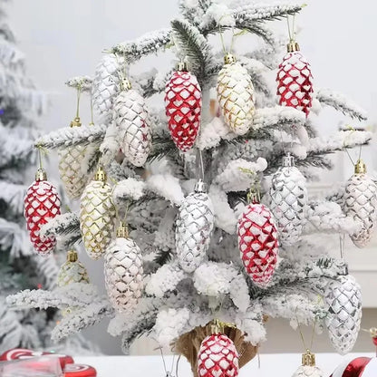 5-Piece Christmas Pine Cone Ball Ornaments 2024/2025 – Painted Hanging Pendants for Tree Decoration & Holiday Home Gift