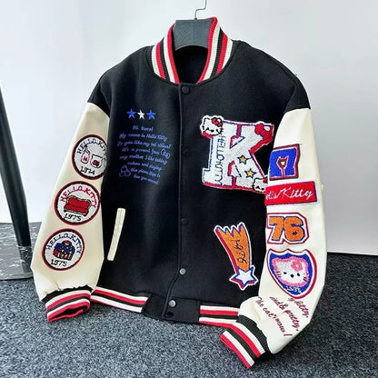 Hello Kitty Baseball Jacket Hoodie – Unisex Sport Coat, Warm Motorcycle Cardigan, Printed Top for Men & Women