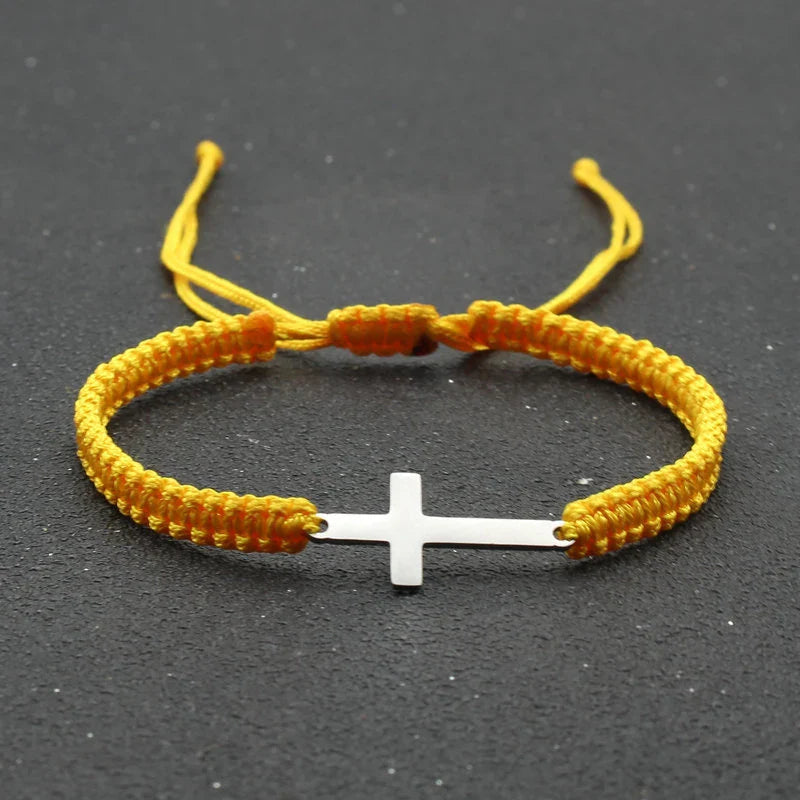 Handwoven Adjustable Stainless Steel Cross Bracelet – Colorful Cord Couple Friendship Jewelry