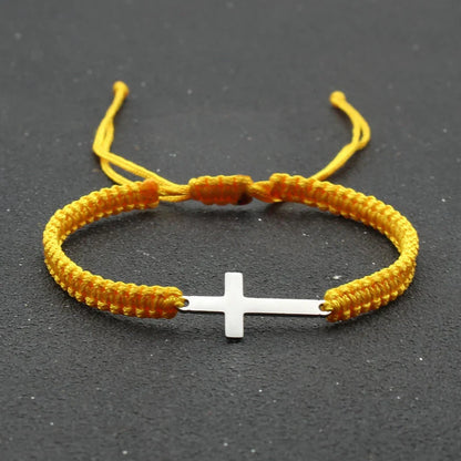 Handwoven Adjustable Stainless Steel Cross Bracelet – Colorful Cord Couple Friendship Jewelry