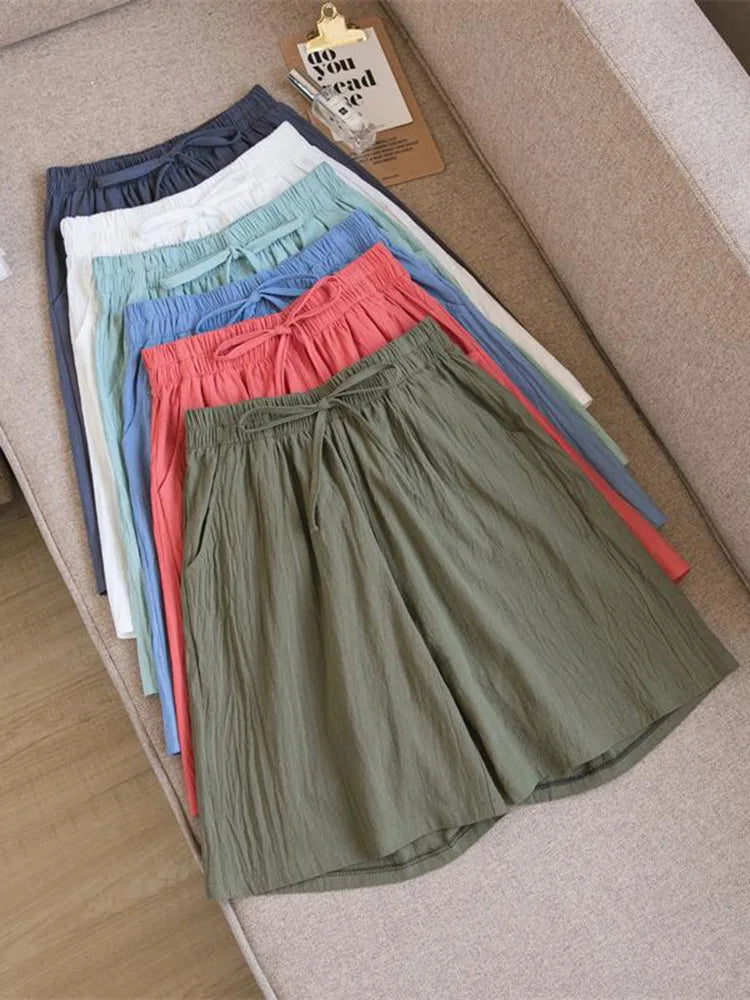 2026 Women's Cotton Summer Shorts - High Waist Loose Fit Casual Shorts with Pockets
