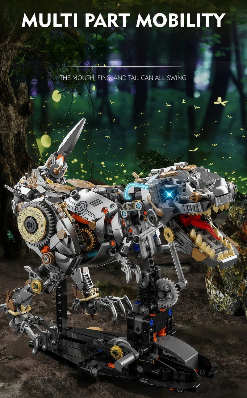 STEM Jurassic Mechanical Dinosaur Building Blocks – Light-Up T-Rex Model Toy for Kids