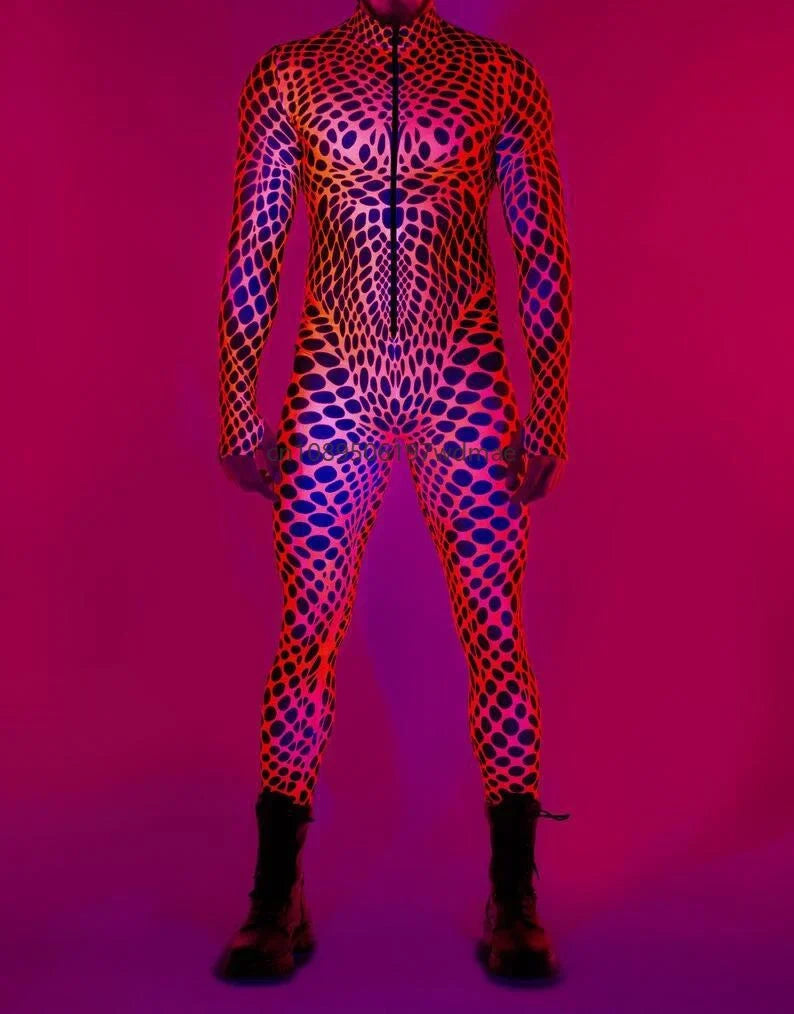 Men's Cyberpunk Muscle Bodysuit - Sci-Fi Printed Cosplay Zentai Costume for Carnival, Stage & Performance Events