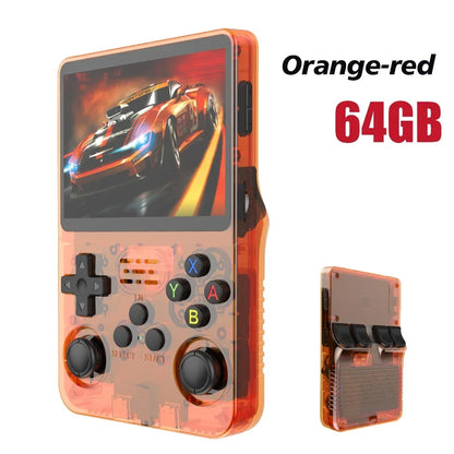 128GB Open Source R36S Video Game Console – Linux System, 3.5 Inch IPS Screen, Orange Portable Pocket Player, 64GB of Best Games