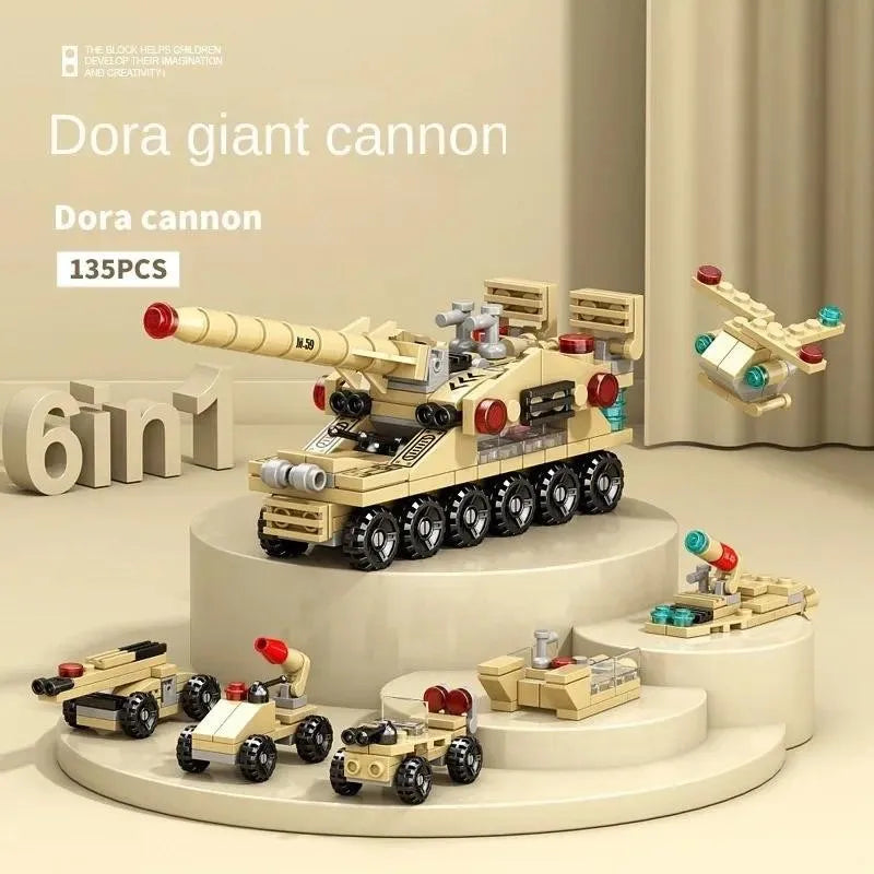 6-in-1 Police Truck Mech Dinosaur Building Blocks - Tank, Helicopter & Fire Truck Educational Toy