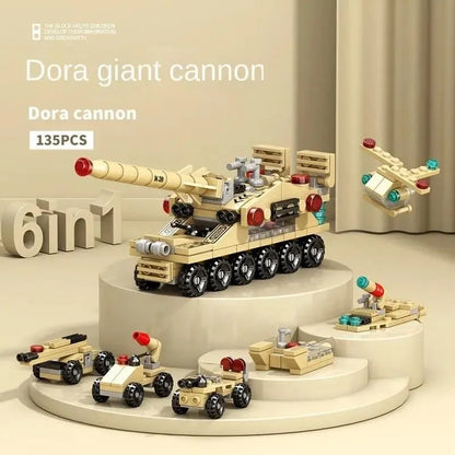 6-in-1 Police Truck Mech Dinosaur Building Blocks - Tank, Helicopter & Fire Truck Educational Toy