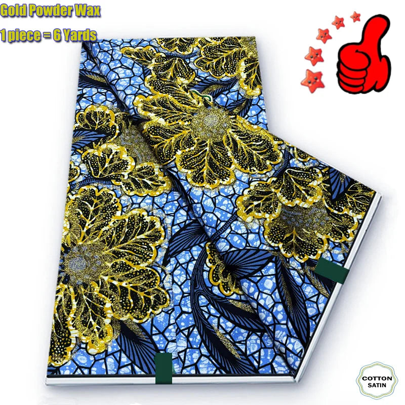 African Golden Wax Fabric - Soft Glitter Gold Print Batik Ankara Pagne