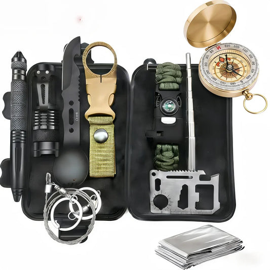 Outdoor Adventure Survival Kit - SOS Emergency First Aid EDC Box Camping Gear and Self-Defense Preparedness Equipment