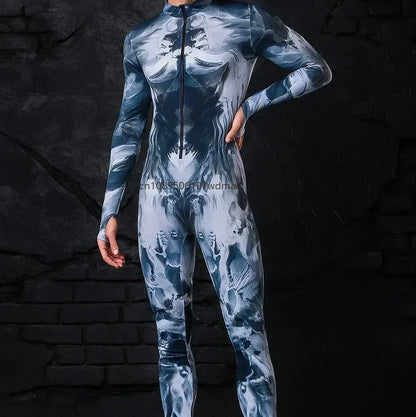 Men's Cyberpunk Muscle Bodysuit - Sci-Fi Printed Cosplay Zentai Costume for Carnival, Stage & Performance Events