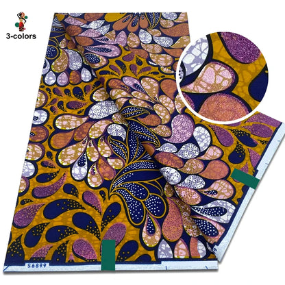 African Glitter Golden Wax Fabric - Nigerian Ankara Gold Print 6 Yards Sewing Material