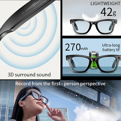 8MP Smart Glasses — AI Photo Recognition, Video Recording, Translation, Bluetooth, IP65 Waterproof, 270mAh Battery