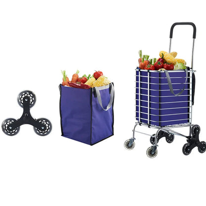 Aluminum Alloy Folding Grocery Cart – Portable Lightweight Shopping Trolley with Step Climbing for Supermarket & Food