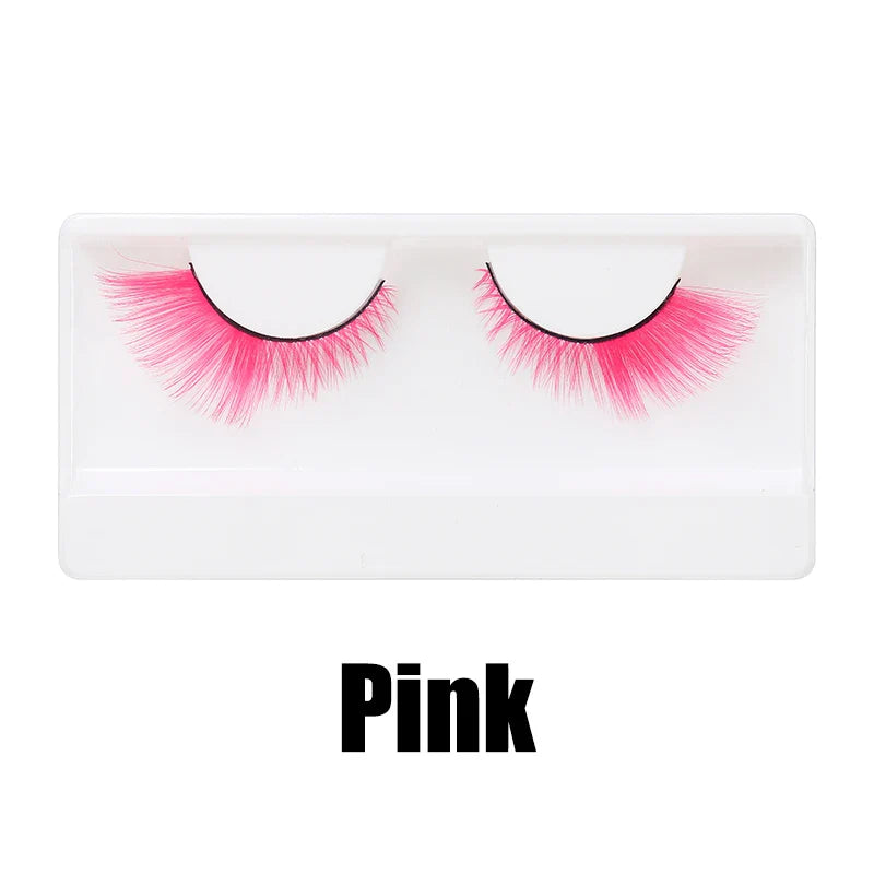 Colorful Halloween False Eyelashes – Blue, Red & Pink Cosplay Fake Lash Extensions for Makeup Looks