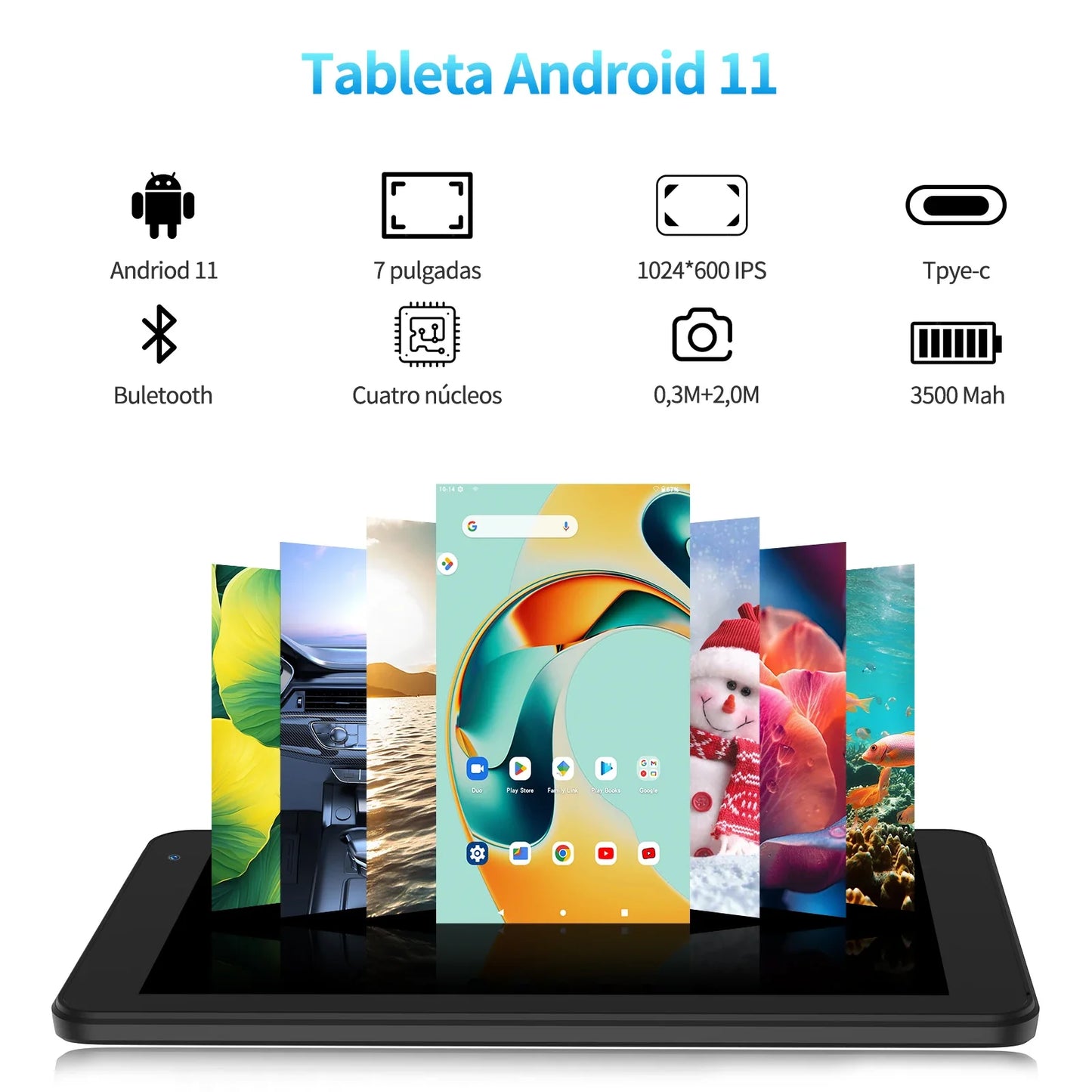 PRITOM 7″ Android 11 Tablet PC — Quad-Core, 32GB Storage, HD IPS Display, Dual Camera, WiFi with PU Protective Case