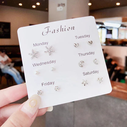 S925 Silver Stud Earrings Set - Simple Cute Mini Earrings for Women Girls Exquisite Jewelry Gift Wholesale