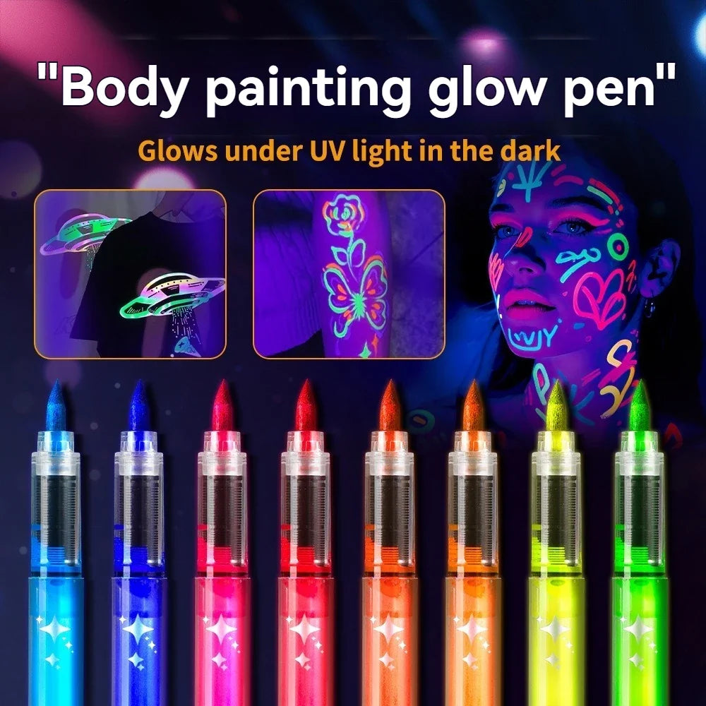 8-Color Neon UV Acrylic Paint Pens - Fluorescent Glow-in-the-Dark Markers for DIY Art & Crafts