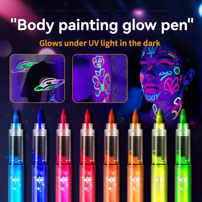 8-Color Neon UV Acrylic Paint Pens - Fluorescent Glow-in-the-Dark Markers for DIY Art & Crafts