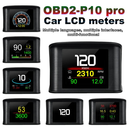 P10 Pro Head-Up Display – On-Board OBD2 Computer with Digital Speedometer, Mileage, Temperature & Driving Data Gauge