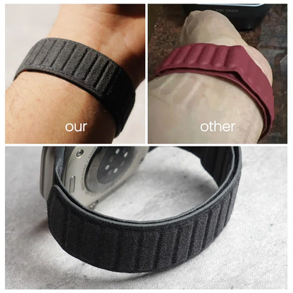 Magnetic Alcantara Strap for Apple Watch Ultra 2, 49mm, 46mm, 45mm, 44mm, Suede Leather Band for iWatch Series 10, 9, 8, 7, 6, 5, SE