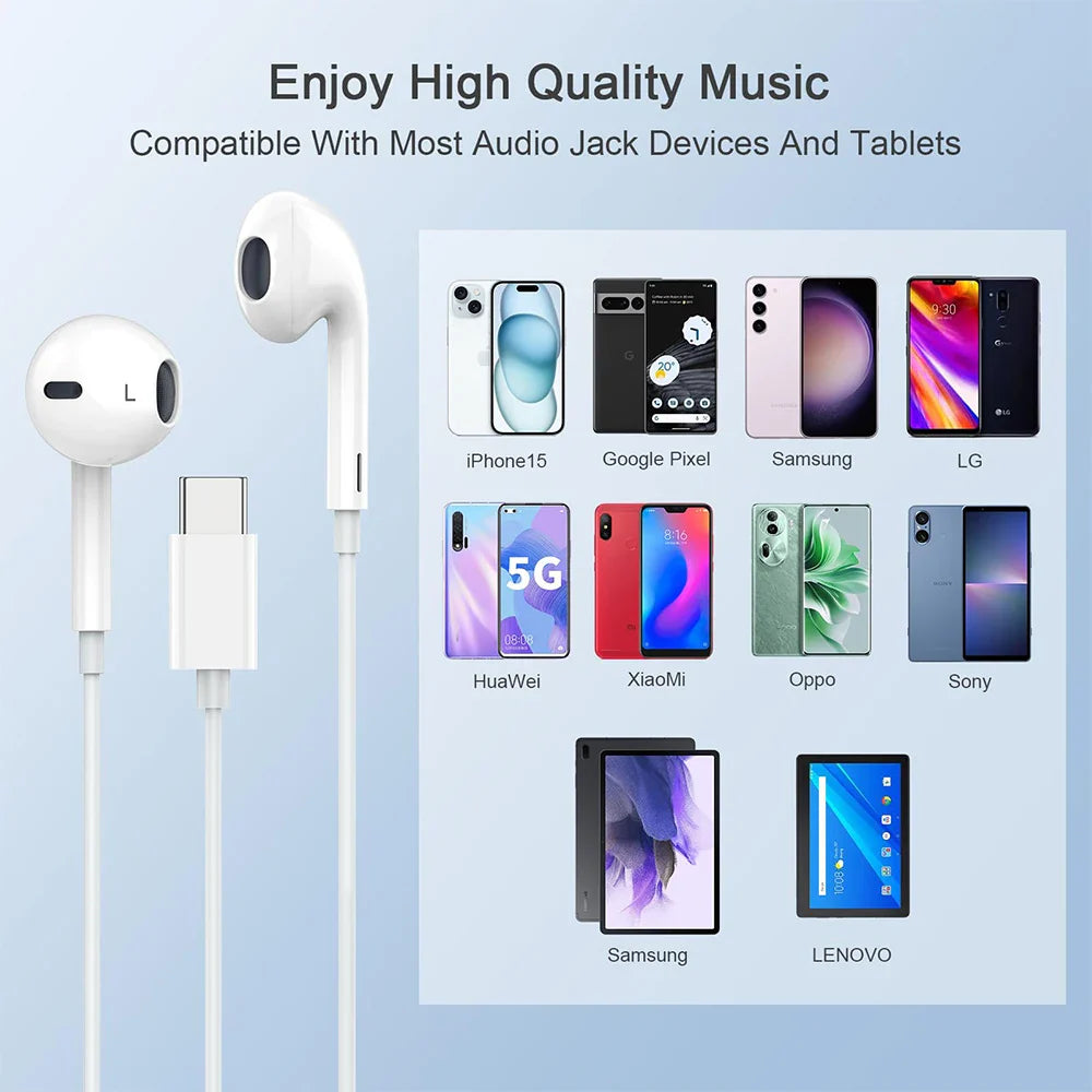 Original Wired Earphones – Compatible with iPhone 12-17, Samsung, Lightning, USB-C & 3.5mm Devices