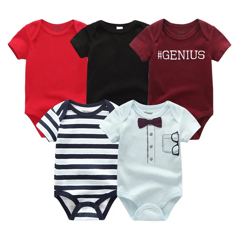 5PCS Newborn Baby Bodysuit Set - Soft Cotton Unisex Baby Clothes with Cartoon Print for Boys & Girls