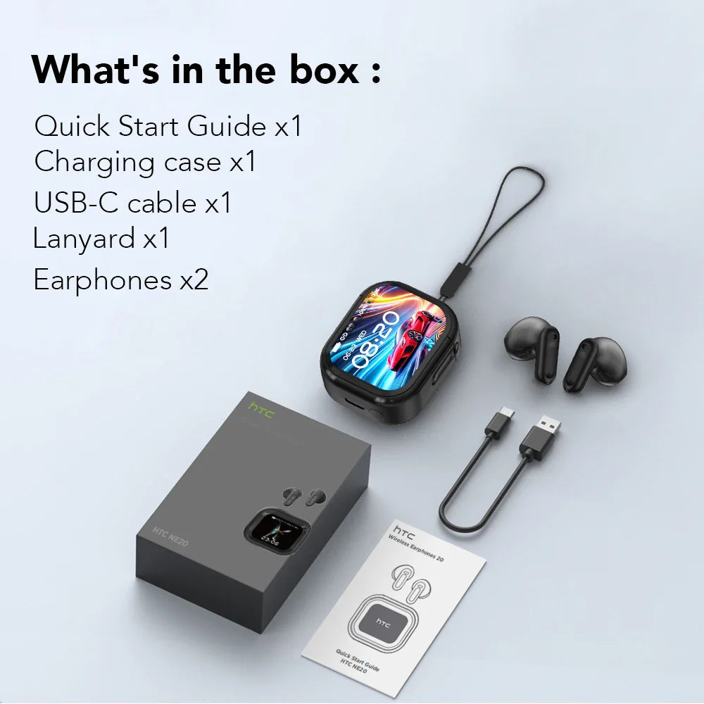 HTC NE20 Bluetooth 6.0 AI Translator Earbuds – Wireless Sport Headphones with LCD Touch & HD Stereo
