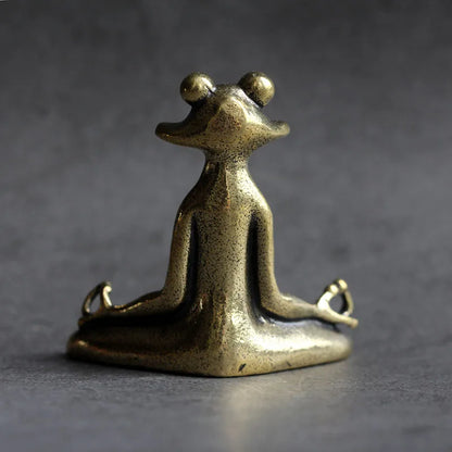 Antique Brass Zen Frog Statue - Meditation Copper Animal Sculpture Incense Burner Home Desk Decor Tea Pet Ornament