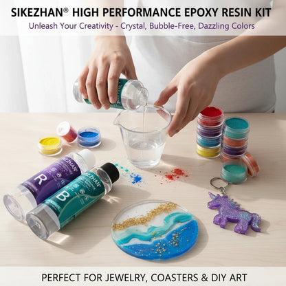 Crystal Clear Epoxy Resin Kit - AB Resin Glue with 6 Color Mica Powder for DIY Jewelry, Nail Art, Soap & Crafts