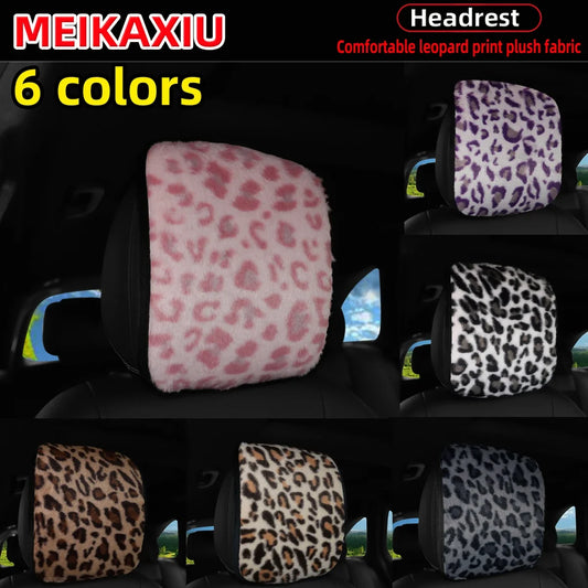 Leopard Print Faux Fur Car Headrest Cover - Soft Decorative Pillowcase for Stylish Interior Comfort