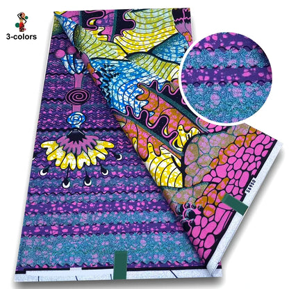 African Golden Wax Fabric - Glitter Gold Print Batik Ankara Pagne Material for Women