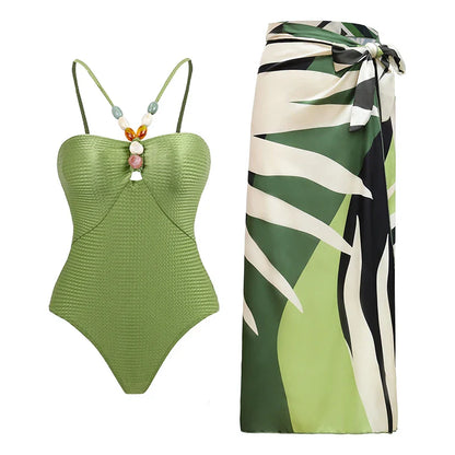 Blue One-Shoulder Ruffle Floral Monokini Swimsuit with Cover Up Sexy One Piece Beach Swimwear for Women Summer