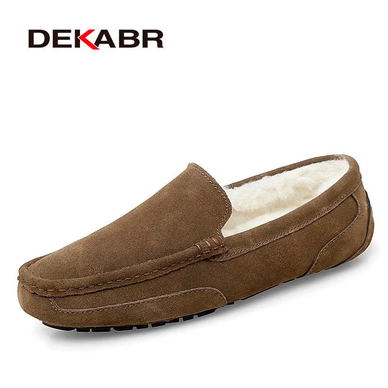 DEKABR Men's Leather Loafers - Warm Soft Slip-On Business & Driving Shoes
