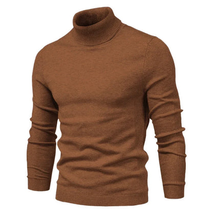 Men's Winter Turtleneck Sweater - Solid Color Warm Slim Fit High Neck Long Sleeve Casual Pullover Top