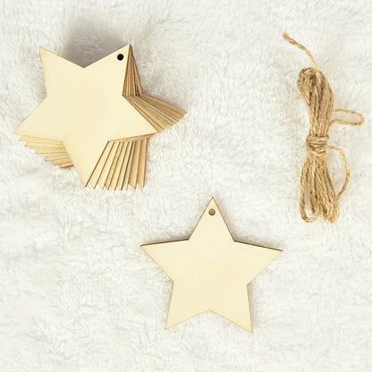Unfinished Wooden Star Hanging Pendants (20/30/40/50pcs) – DIY Craft Wood Slices for Christmas Tree & Decoration Ornaments