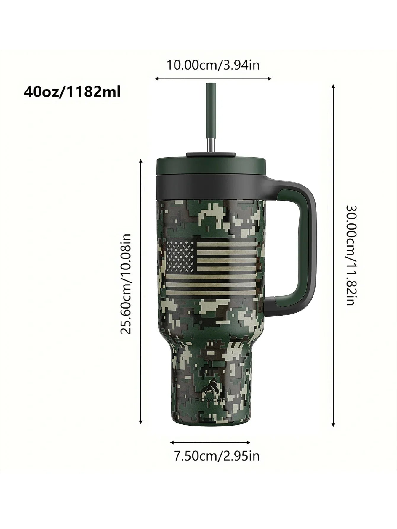 Powcan 40oz Stainless Steel Tumbler with Handle & Straw – Camouflage Prints, Leak-Proof Vacuum Travel Mug for Outdoors