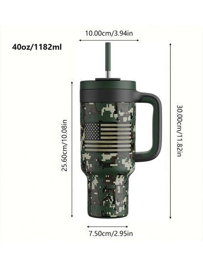 Powcan 40oz Stainless Steel Tumbler with Handle & Straw – Camouflage Prints, Leak-Proof Vacuum Travel Mug for Outdoors